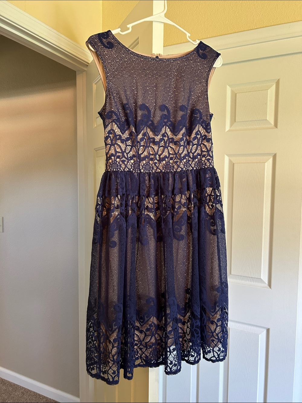 Navy Lace Overlay Party Dress